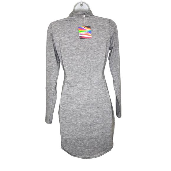 Missguided Gray Mock Turtleneck Curve Hem Long Sleeve Knit Dress - Picture 4 of 8